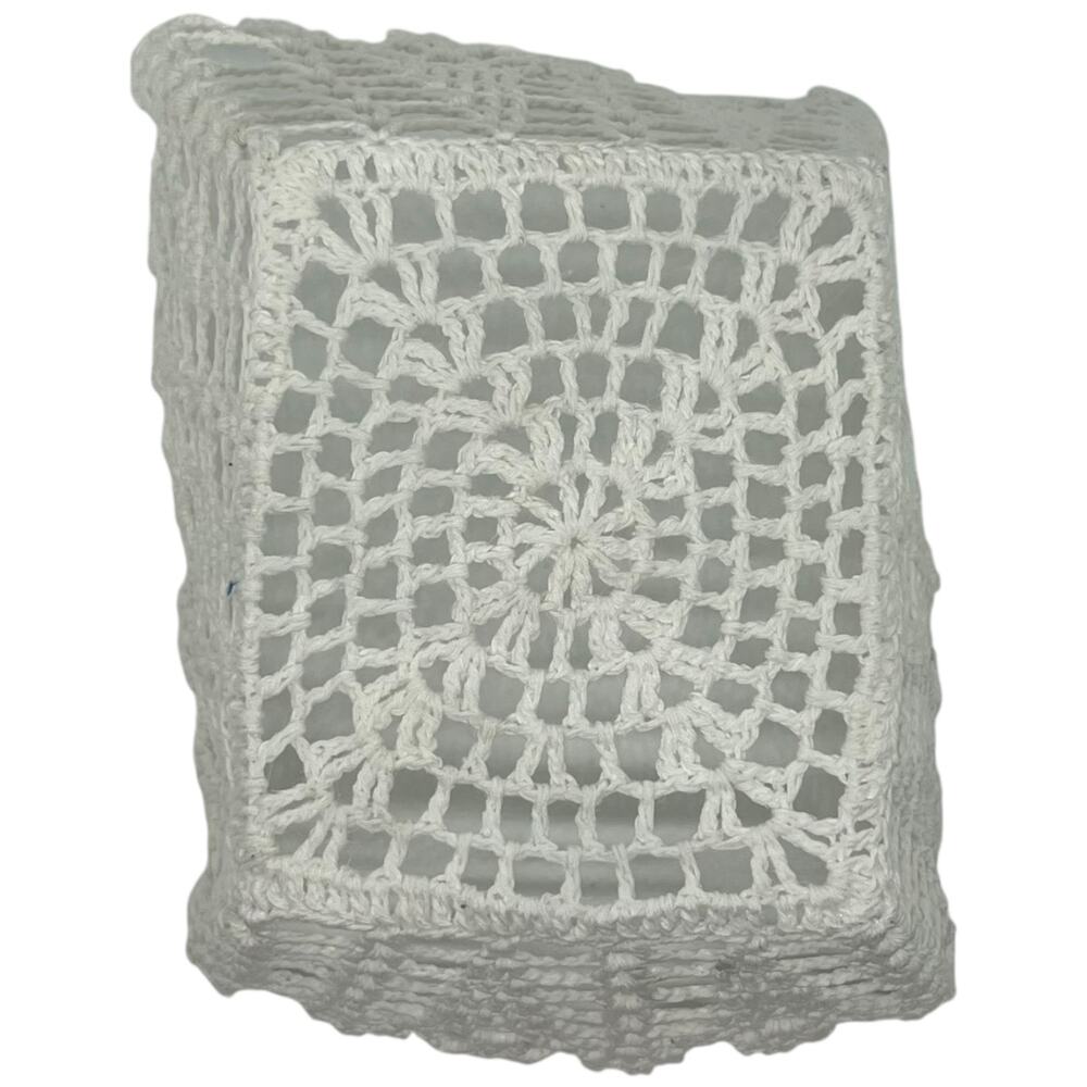 Vintage White Handmade Crochet Lace Basket Decorative Nut Bowl Candy Dish